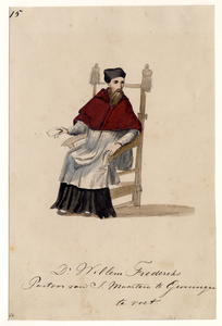 32711 Afbeelding van een kostuumontwerp van de pastoor van de St. Maartensparochie te Groningen, Dr. Willem Frederiks, ...